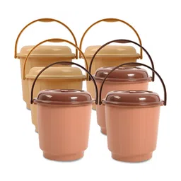 Kuber Industries Cream & Brown 6 Pieces Buckets With Lid 18L Each-picture-39