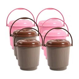 Kuber Industries Pink & Brown 6 Pieces Bucket with Lid 18 L-image-95