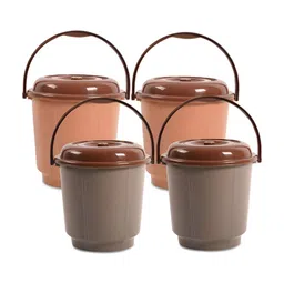 Kuber Industries Coffee Brown & Pink 4 Pieces Buckets With Lid 18 L Each-picture-24