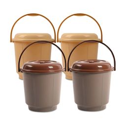 Kuber Industries Cream & Grey 4 Pieces Buckets With Lid 18L each-picture-22