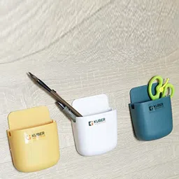 Kuber Industries Yellow & White 3 Pcs Wall Mounted Remote & Phone Holder image 3