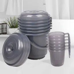 Kuber Industries Transparent & Grey 12 Pieces Solid Bathroom Bucket and Mug image 4