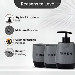 Kuber Industries Grey & Black 3 piece Solid Resin Soap Dispenser image 3