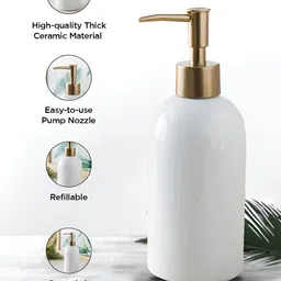 Kuber Industries White & Gold-Toned Solid Ceramic Soap Dispenser image 5