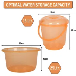 Kuber Industries Transparent & Orange 2 Pieces Bathroom Tub & Bucket image 3