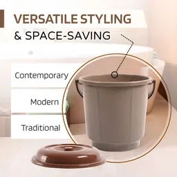 Kuber Industries Peach & Brown 2 Pieces Bathroom Buckets With Lids 18 L Each image 3