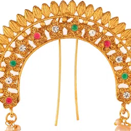 Silvermerc Designs Gold-Plated Artificial Beads Studded Bun Pin image 4