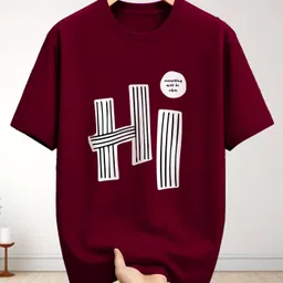 Men Printed Round Neck Cotton Blend Maroon T-Shirt-image-0