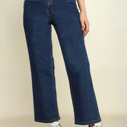 zayla Women Flared High Rise Dark Blue Jeans-picture-19