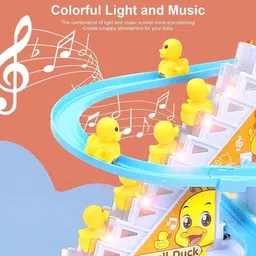 craveon Duck Track Set Slide Toys Automatic Stair Climbing Ducklings with Lights & Music image 2