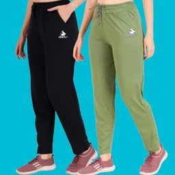 seaprint Pack of 2 Women Solid Dark Blue, Light Green Track Pants-picture-21
