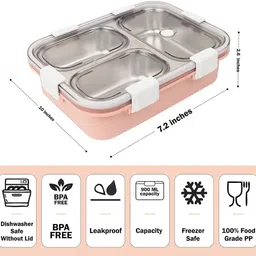 funverse Stainless Steel Lunch Box Leak Proof with Spoon, Fork & Chopstick For Kids 3 Containers Lunch Box image 3