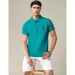 u.s. polo assn. Men Solid Polo Neck Cotton Blend Blue T-Shirt-picture-12