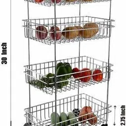 dreamcreation Dish Drainer Kitchen Rack 4 Layer Onion Potato Stand for Kitchen Fruit Vegetable Stand Storage Trolley Dish Drainer Kitchen Rack (Steel) Steel image 3