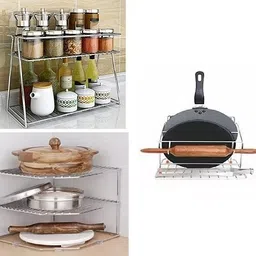 kpt Chakla/Belan Kitchen Rack combo pack of stainless steel spice rack + corner rack + 4 in 1 Steel-picture-26