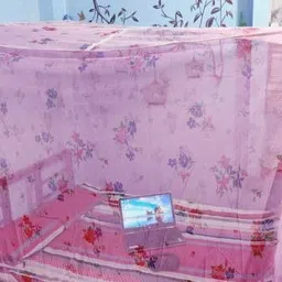 buyagain Cotton Kids Washable Mosquito Net for Double Bed 7X7 FT Printed Square Hanging Net for Bed (COTTON,PINK) Mosquito Net-picture-13