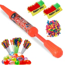 brown leaf (1 Pichkari+3 Magic Balloon+100 Water Balloon+2 Holi Cap)for Kids Holi Party Fun Water Gun-picture-17