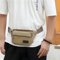 KRAPTICK Waist Bag For Men- Stylish Fanny Pack, Hip Bag, Travel Money Belt (Canvas Khaki) Waist Bag-image-0