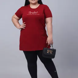 trend level Women Graphic Print Round Neck Cotton Blend Maroon T-Shirt image 5