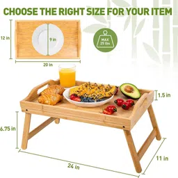 khargadham Bamboo Folding Breakfast Serving Trays with Handles,Foldable Legs,for Sofa,Bed Tray image 5