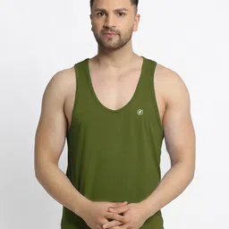 Friskers Men Olive Green Solid Drop Cut Pure Cotton Gym Vest CN-34-S-image-76
