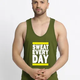 Friskers Men Olive Printed Pure Cotton Gym Vest-picture-10