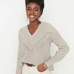 Trendyol Women Grey Cable Knit Sweater-picture-21