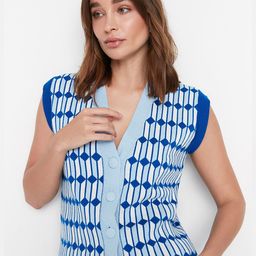 Trendyol Women Blue & White Crop Cardigan-image-90