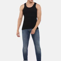 Dollar Bigboss Men Solid Pack of 10 Cotton Vest MBVE-06-R2-DERBY-GM-BLK-PO10 image 4