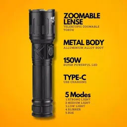 stybits X151 M981 (ZOOMABLE METAL LED TORCH)5 Modes Flashlight, Super Bright Torch image 2