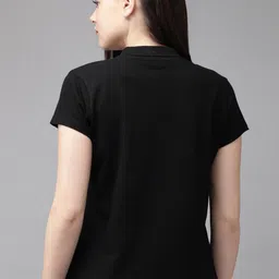 roadster Women Solid Polo Neck Pure Cotton Black T-Shirt image 2
