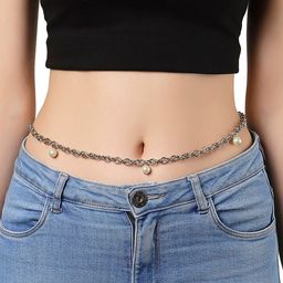 KARATCART Women Silver Toned White Pearl Studded Waist Chain-picture-17