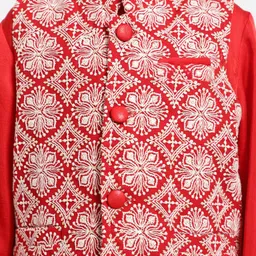 PICCOLO Boys Red Kurta with Churidar & Waistcoat image 4