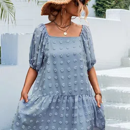 StyleCast Blue Self Design Square Neck Drop-Waist Dress-picture-37