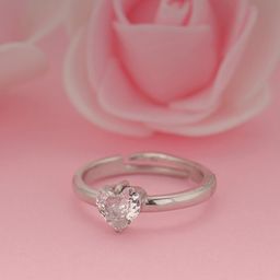 GIVA Rhodium-Plated Cubic Zirconia-Studded Passionate Adjustable Finger Ring-picture-4