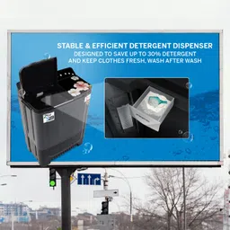 thomson 10 kg 5 Star Aqua Magic Grande Series with Floral Toughened Glass with Soft Closure and Double Waterfall Semi Automatic Top Load Black, Grey image 5