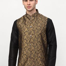 Jompers Men Gold-Toned & Black Woven-Design Nehru Jacket-picture-17