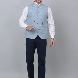 Cantabil Men Self Design Woven Nehru Jacket image 4