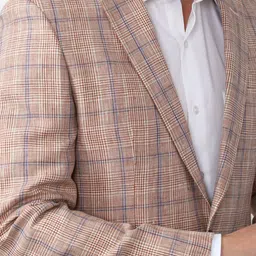 Peter England Elite Men Brown & Blue Checked Slim Fit Single Breasted Blazers image 3