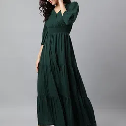 krunal raiyani Women Fit and Flare Green Maxi/Full Length Dress image 2