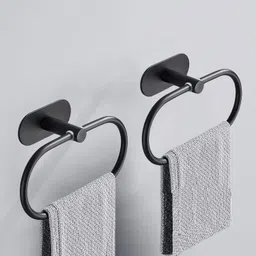 hiputi 2 PCS Self Adhesive Towel Ring Matte Black, Oval Shaped Modern Hand Towel Holder 67 inch 1 Bar Towel Rod-picture-27