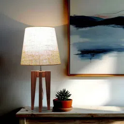 Jet Wooden Table Lamp with Jute Shade & Brown Base by Symplify image 1