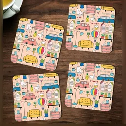 ARTBUG Pink & Blue 4 Pieces Abstract Printed Wooden Coasters-picture-33