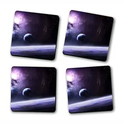 ARTBUG 4 Pieces Purple & White Abstract Printed Coasters image 5