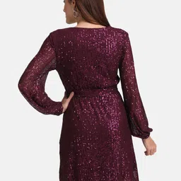 kazo Women Fit and Flare Purple Knee Length Dress image 2