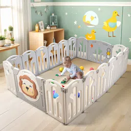 baybee Baby Lion Playpen Playard for Kids Play Area Safety Lock & Dual Knob -18 Panels image 1