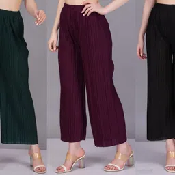 kwsh Pack of 3 Women Regular Fit Multicolor Polycotton Trousers-picture-38