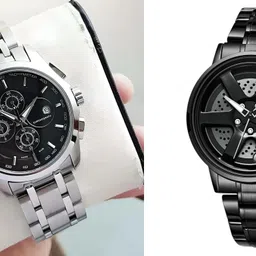 3D Rotating Spinning Quartz Rim Car Wheel es-Black::Black Analog Watch - For Men Spinar ( White )_Tshort New Black-image-36
