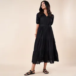 akkriti by pantaloons Women Fit and Flare Black Midi/Calf Length Dress-picture-12