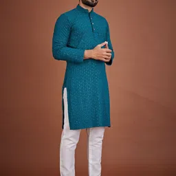 LADY BERRY Men Geometric Embroidered Sequinned Grandeur & Majestic Artwork Kurta-picture-34